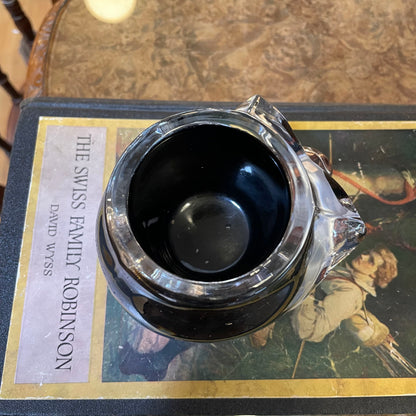 Black Glass with Clear Overlay Skull Pot UNIQUE FINDS