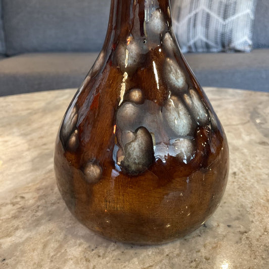 Tall Brown with Grey & White Mottled Design Pottery Vase UNIQUE FINDS