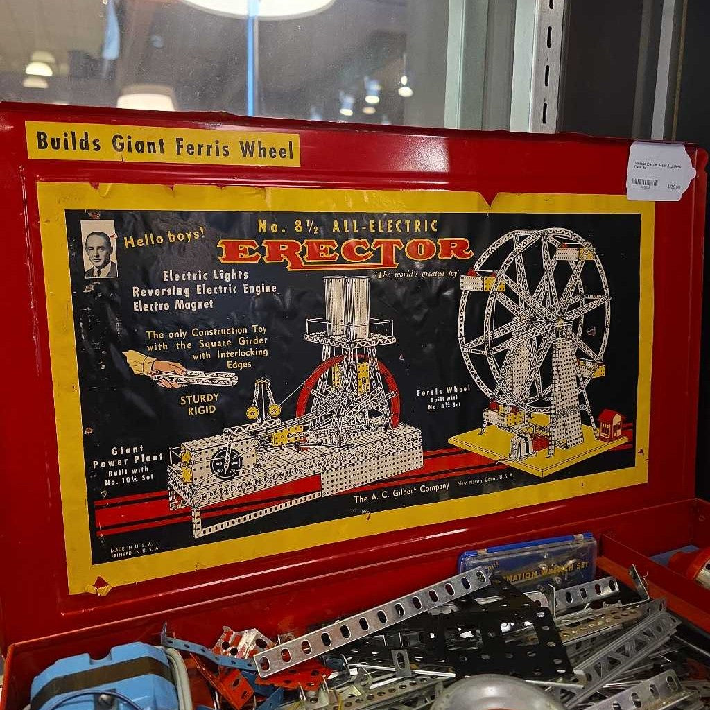 Vintage Erector Set in Red Metal Case
