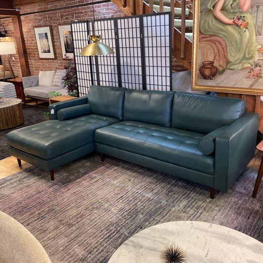 Malmo Teal Leather LAF Chaise Sectional U SECTIONALS LAF