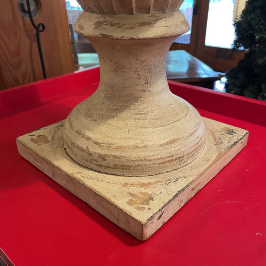 Carved Round Wooden Finial Decor on Square Base UNIQUE FINDS