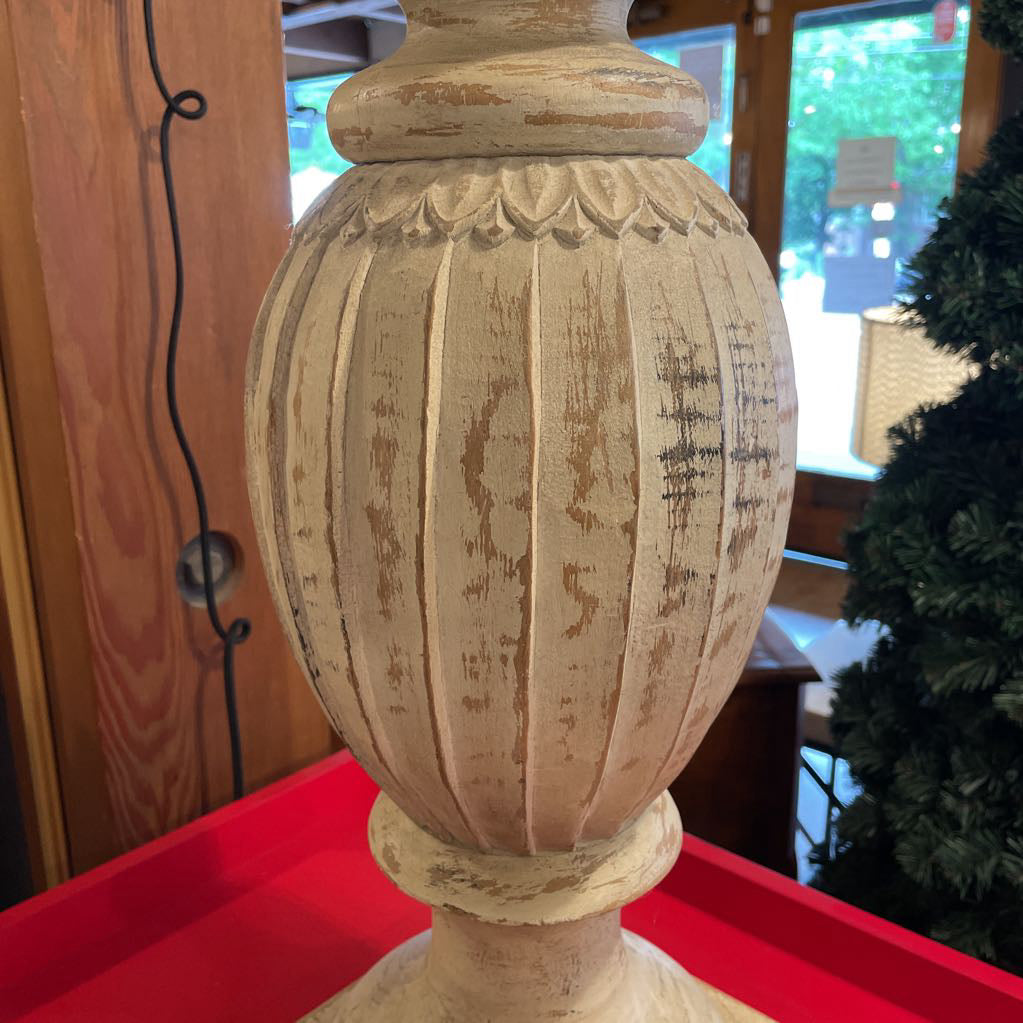 Carved Round Wooden Finial Decor on Square Base UNIQUE FINDS