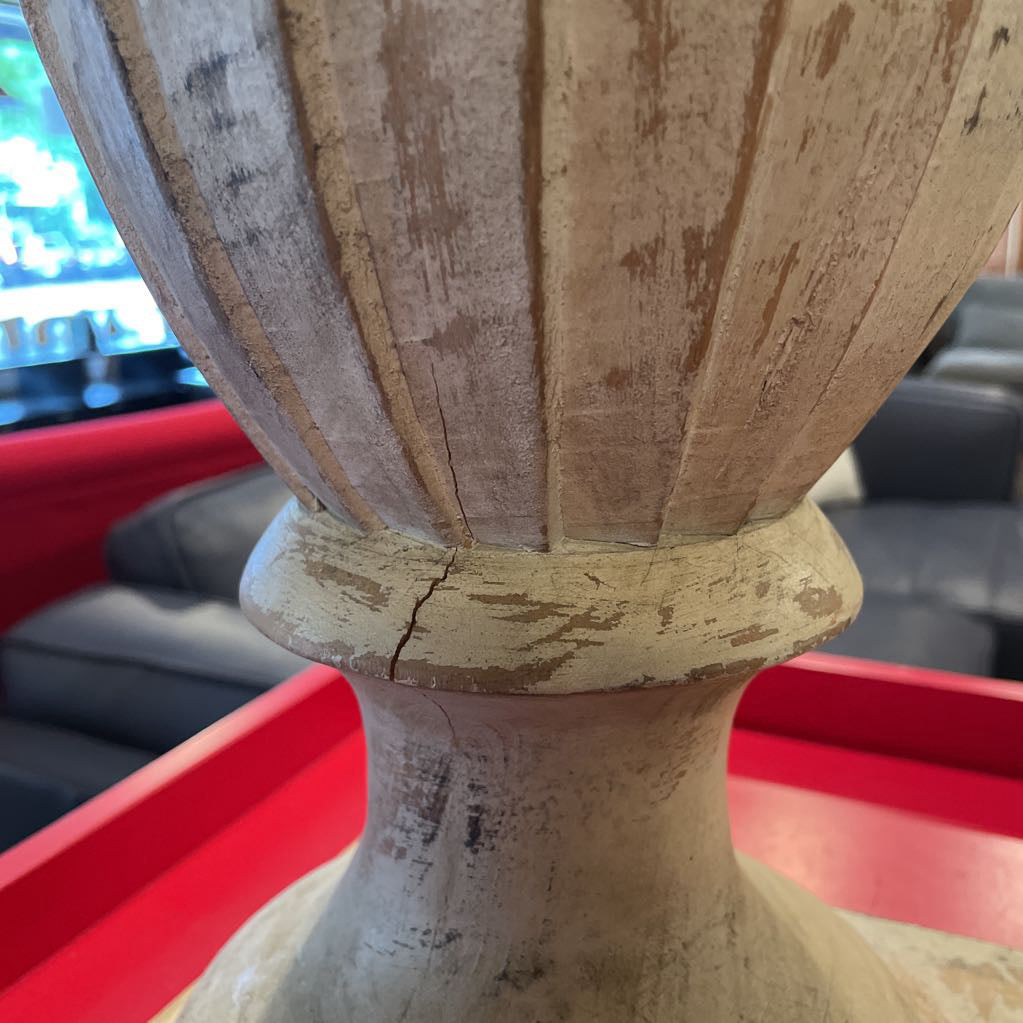 Carved Round Wooden Finial Decor on Square Base UNIQUE FINDS