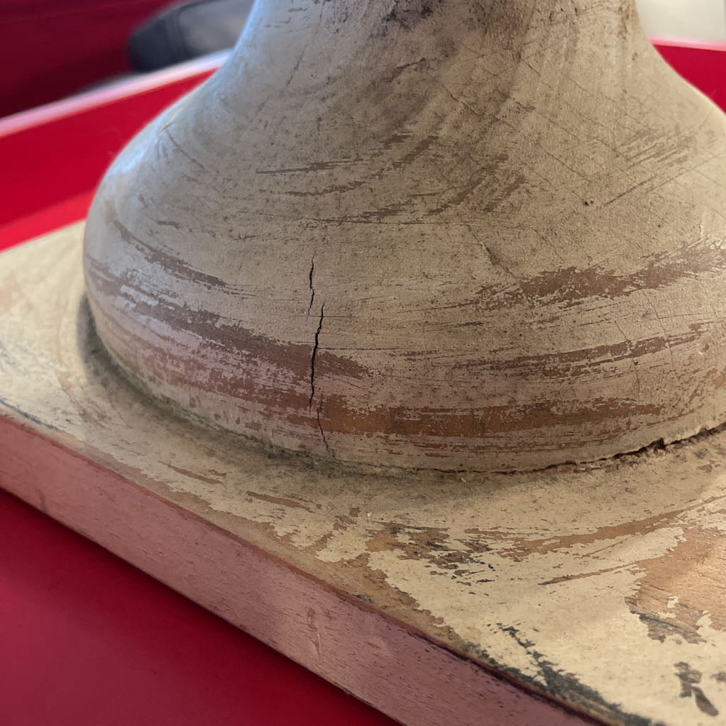 Carved Round Wooden Finial Decor on Square Base UNIQUE FINDS