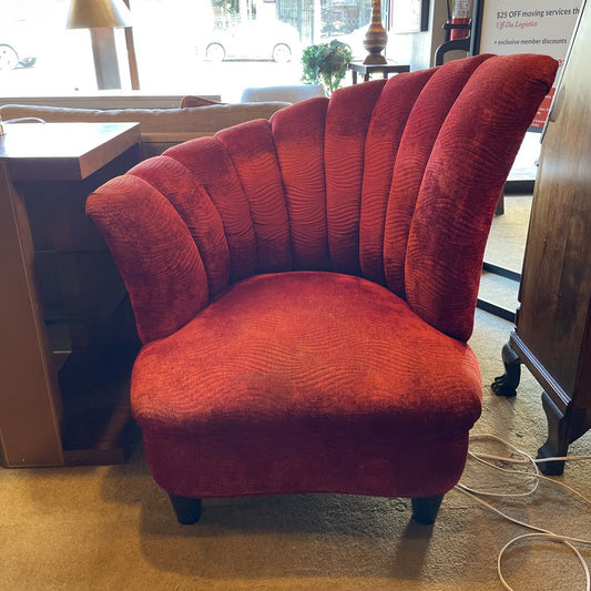 Hollywood Regency Scalloped Asymmetrical Red Accent Chair