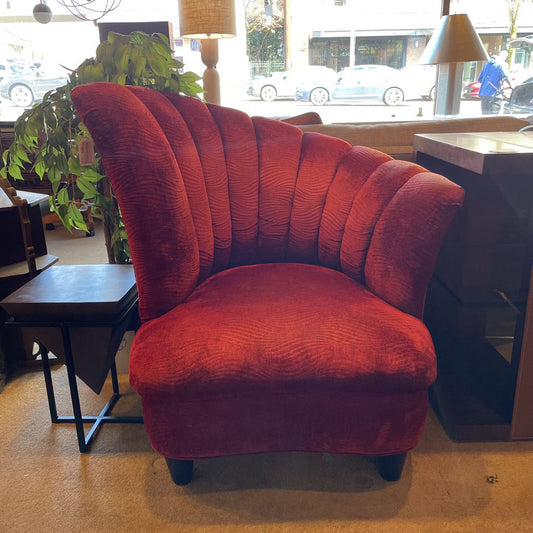 Hollywood Regency Scalloped Asymmetrical Red Accent Chair