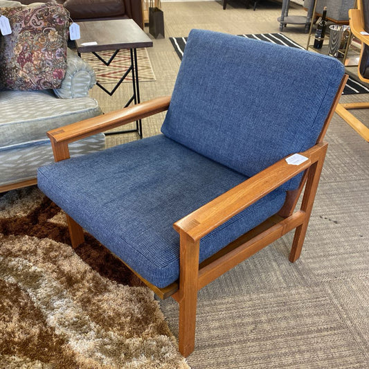 Danish Teak Armchair w/Blue Cushions (AS IS)