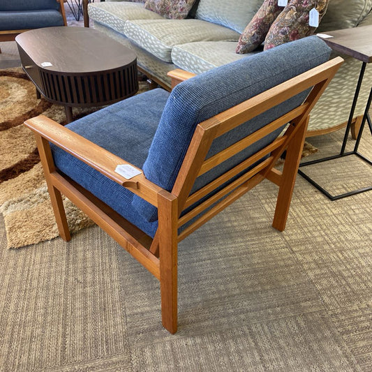 Danish Teak Armchair w/Blue Cushions (AS IS)