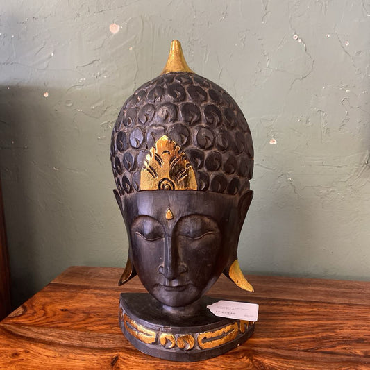 Carved Black & Gold Tibetan Buddha Bust