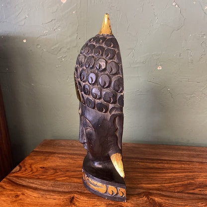 Carved Black & Gold Tibetan Buddha Bust