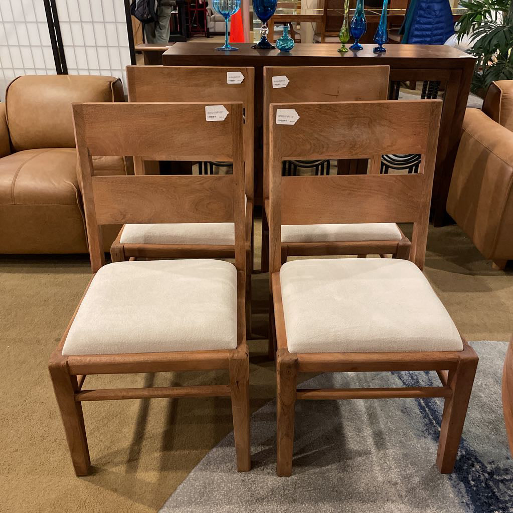 Solid Wood Ladder Back Cream Seat Dining Chair SET of 4