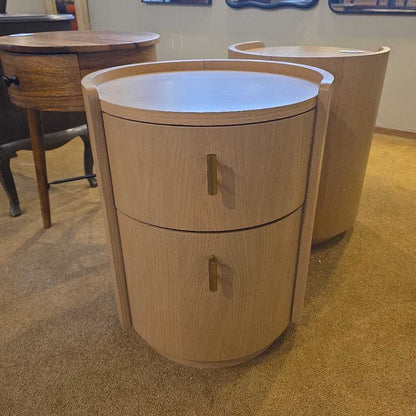Light Wood Plinth 2 Drawer Nightstand w Brass Knobs
