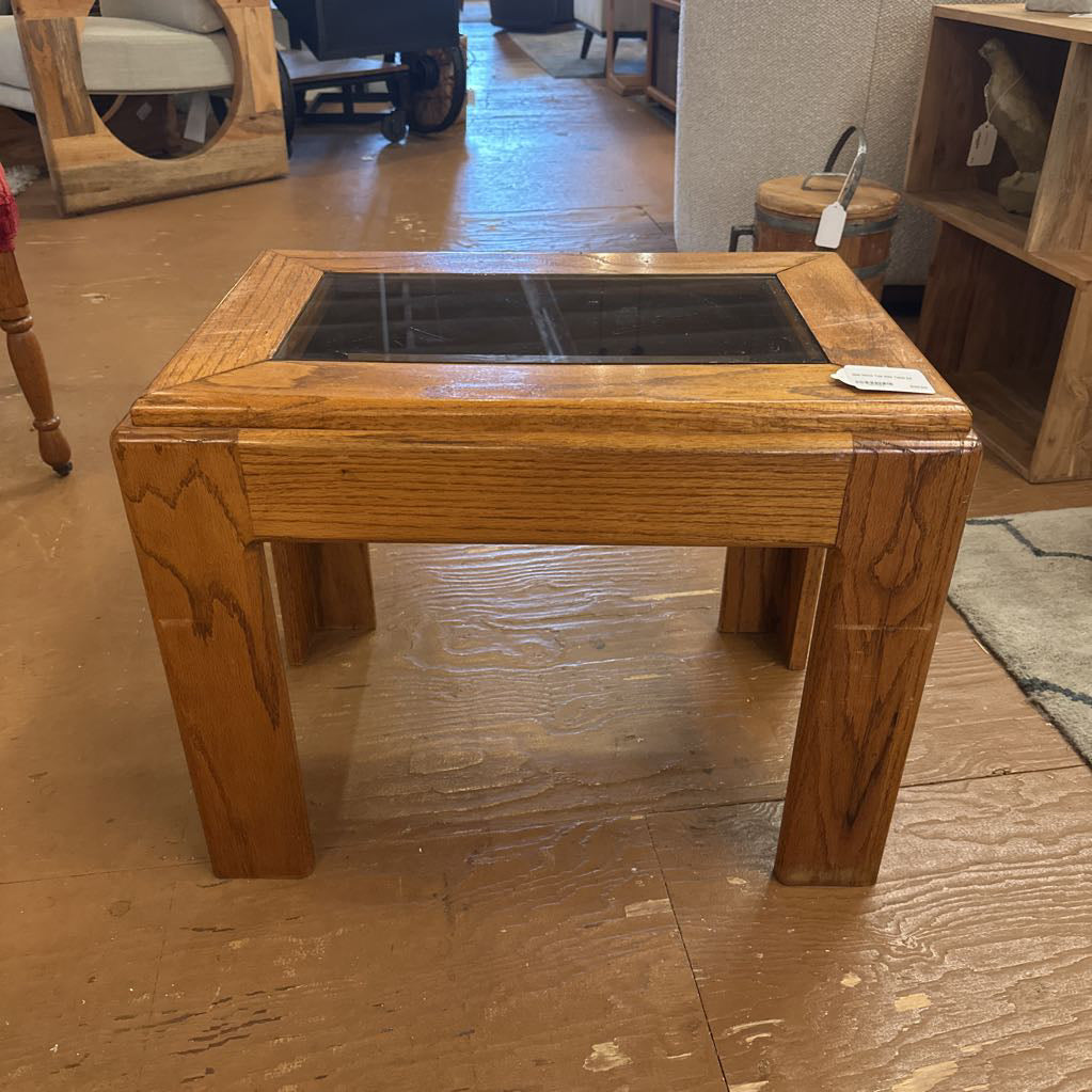 Oak Glass Top Side Table C SIDE TABLES