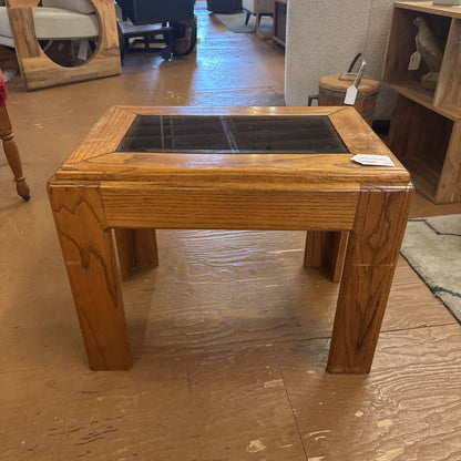 Oak Glass Top Side Table