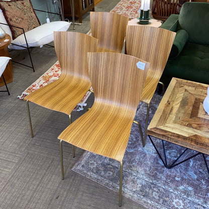 LELAND Stackable Zebra Plywood Side Chairs SET 4 (AS IS)