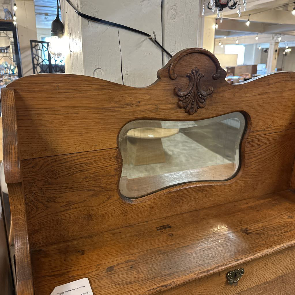 Antique Shallow Oak Secretary Desk