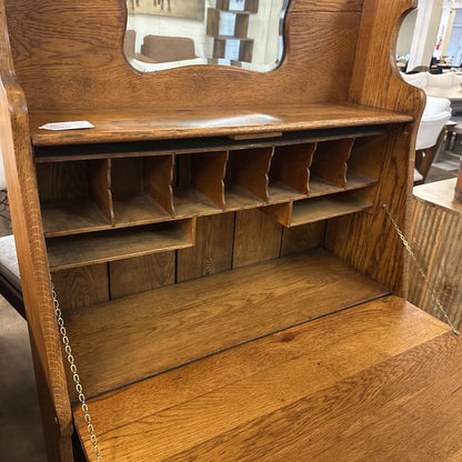 Antique Shallow Oak Secretary Desk