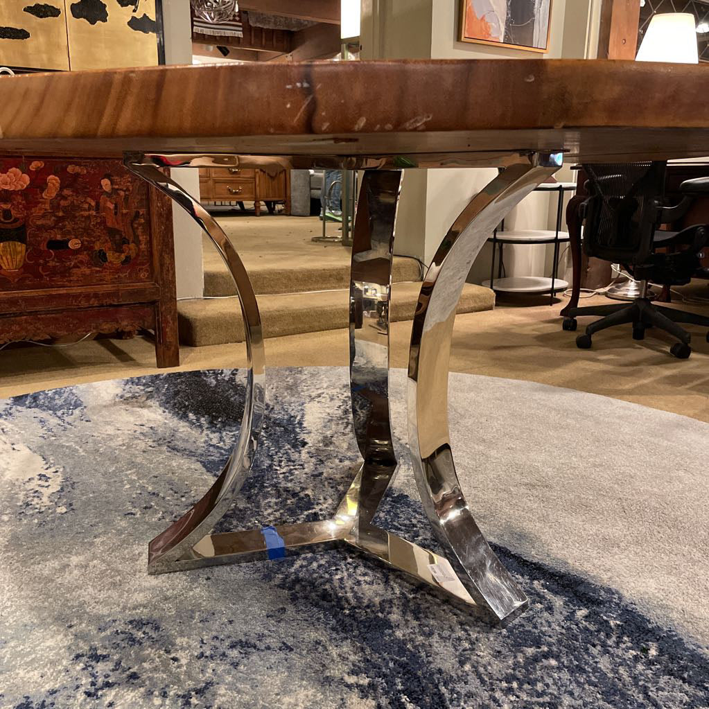 Round Chrome Base Bow Tie Wood Top Dining Table C DINING TABLES