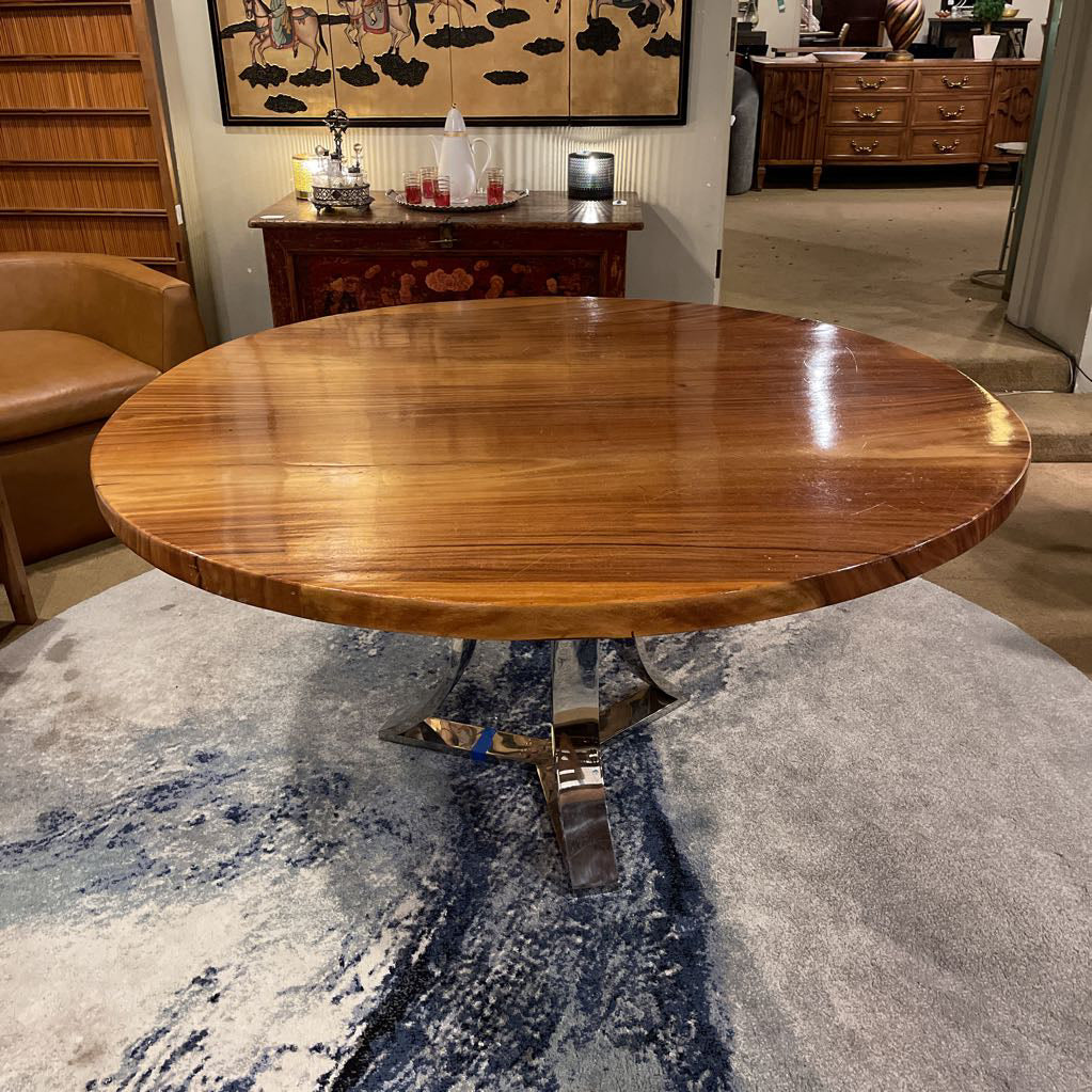Round Chrome Base Bow Tie Wood Top Dining Table C DINING TABLES