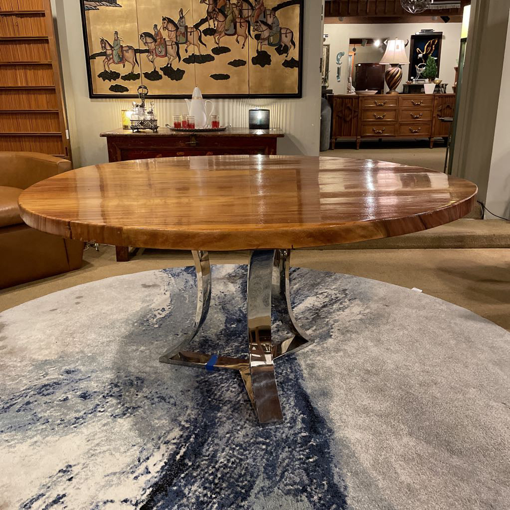 Round Chrome Base Bow Tie Wood Top Dining Table C DINING TABLES