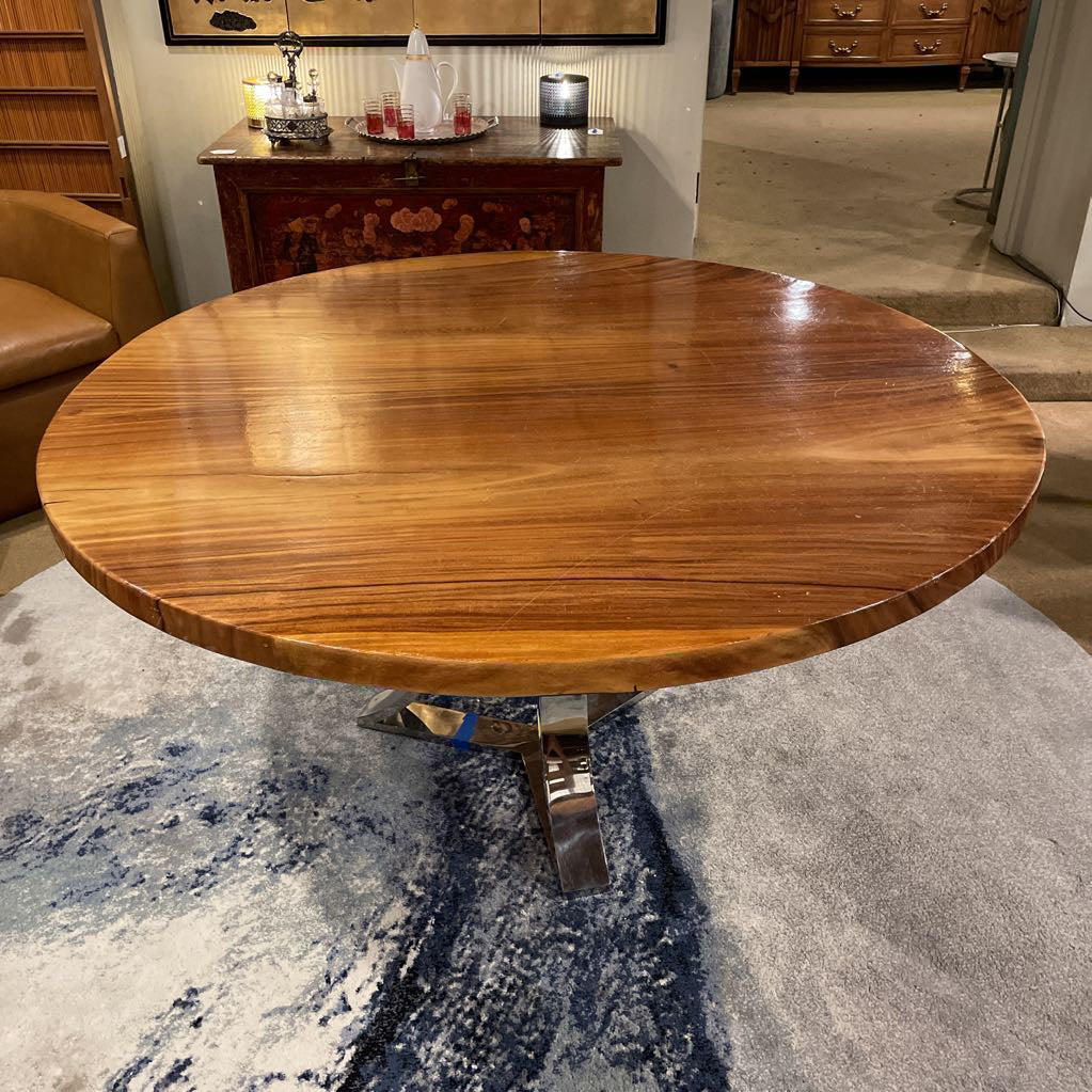 Round Chrome Base Bow Tie Wood Top Dining Table C DINING TABLES