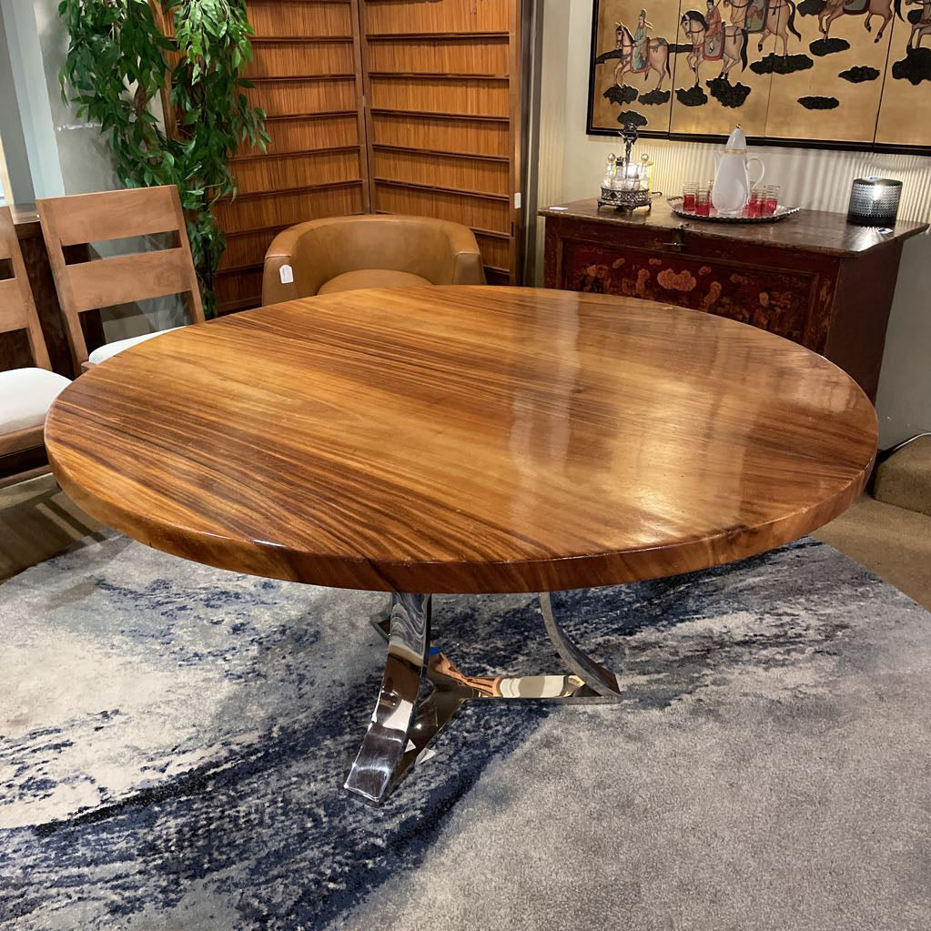 Round Chrome Base Bow Tie Wood Top Dining Table C DINING TABLES