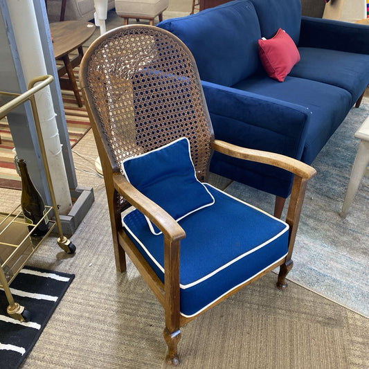 Cane Back Parlor Chair w/ Blue Cushions (AS IS) U ACCENT CHAIRS