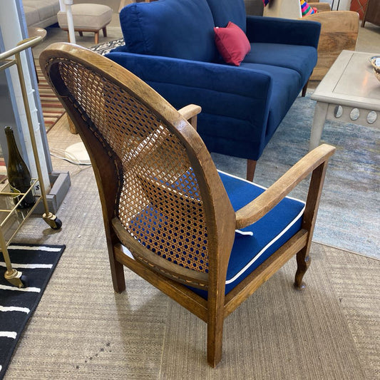 Cane Back Parlor Chair w/ Blue Cushions (AS IS) U ACCENT CHAIRS