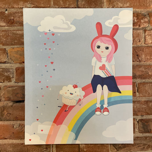 Bunny Ears Girl with Cupcake Friend Canvas Art ART