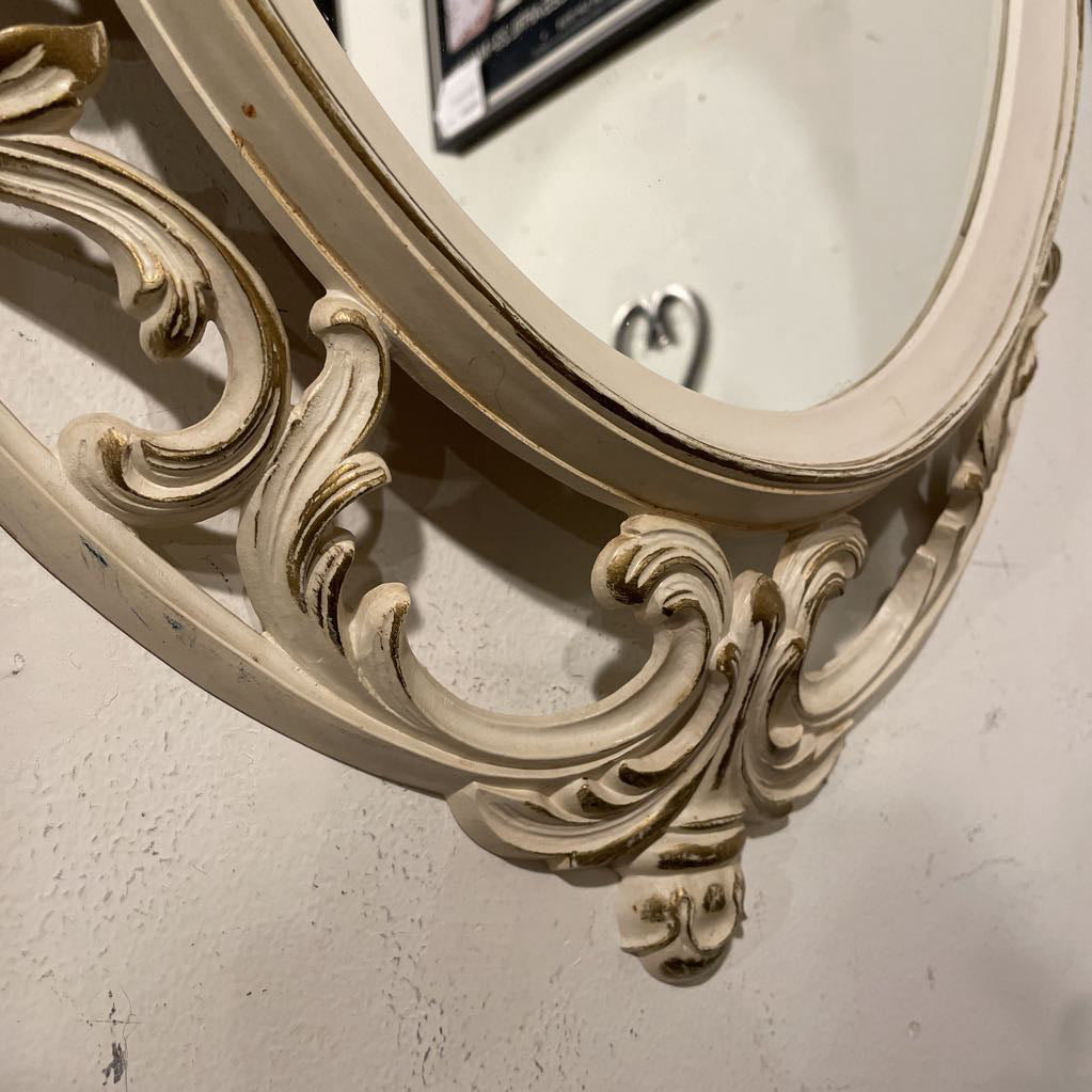 Vintage Syroco Oval White Frame Mirror C MIRRORS