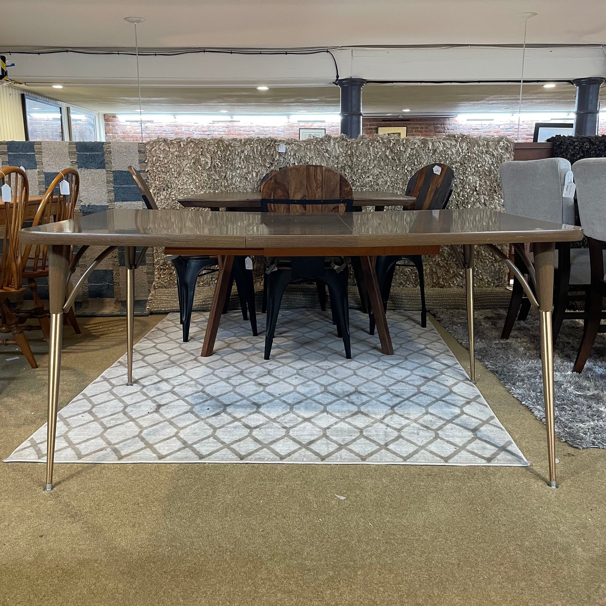 Watertown Slide Expanding Metal Veneer Table with Brass Legs C DINING TABLES