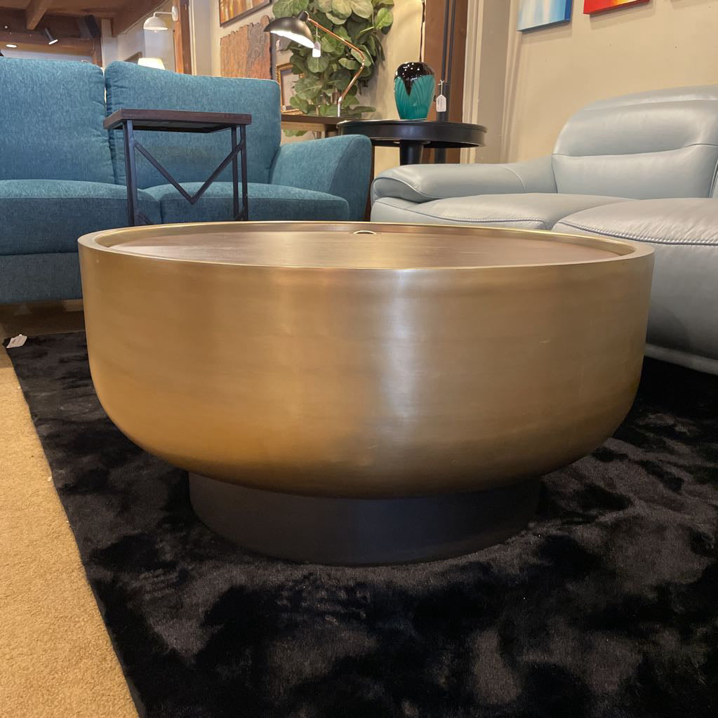Brass Drum Coffee Table w/ Wood Top Storage C COFFEE TABLES
