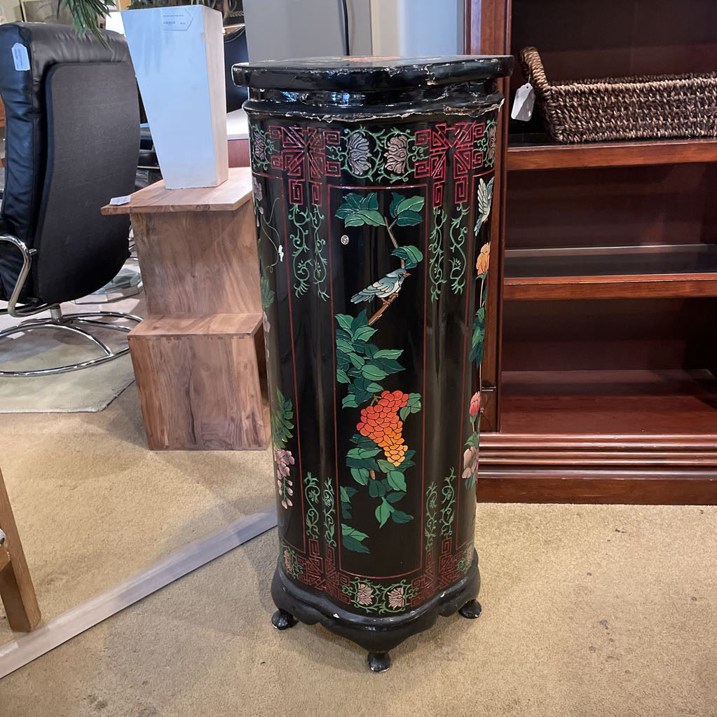 Black Asian Floral Motif Pedestal AS IS UNIQUE FINDS