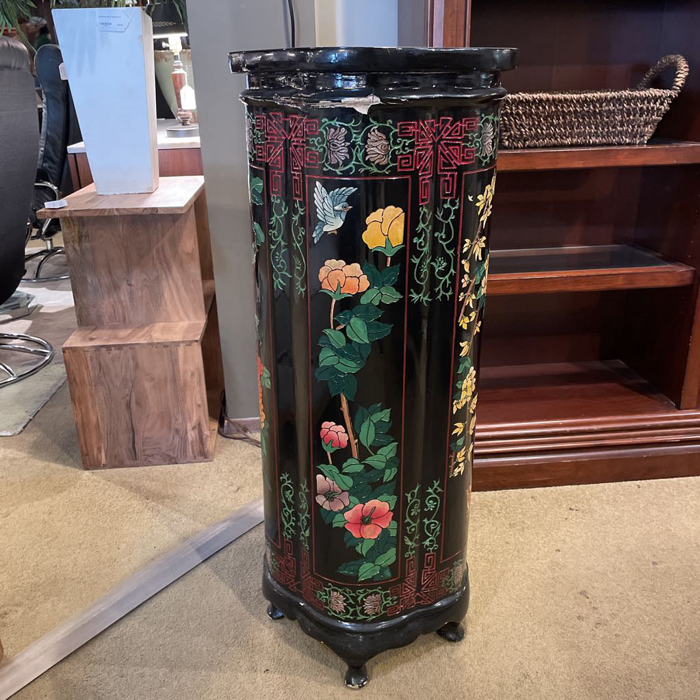 Black Asian Floral Motif Pedestal AS IS UNIQUE FINDS
