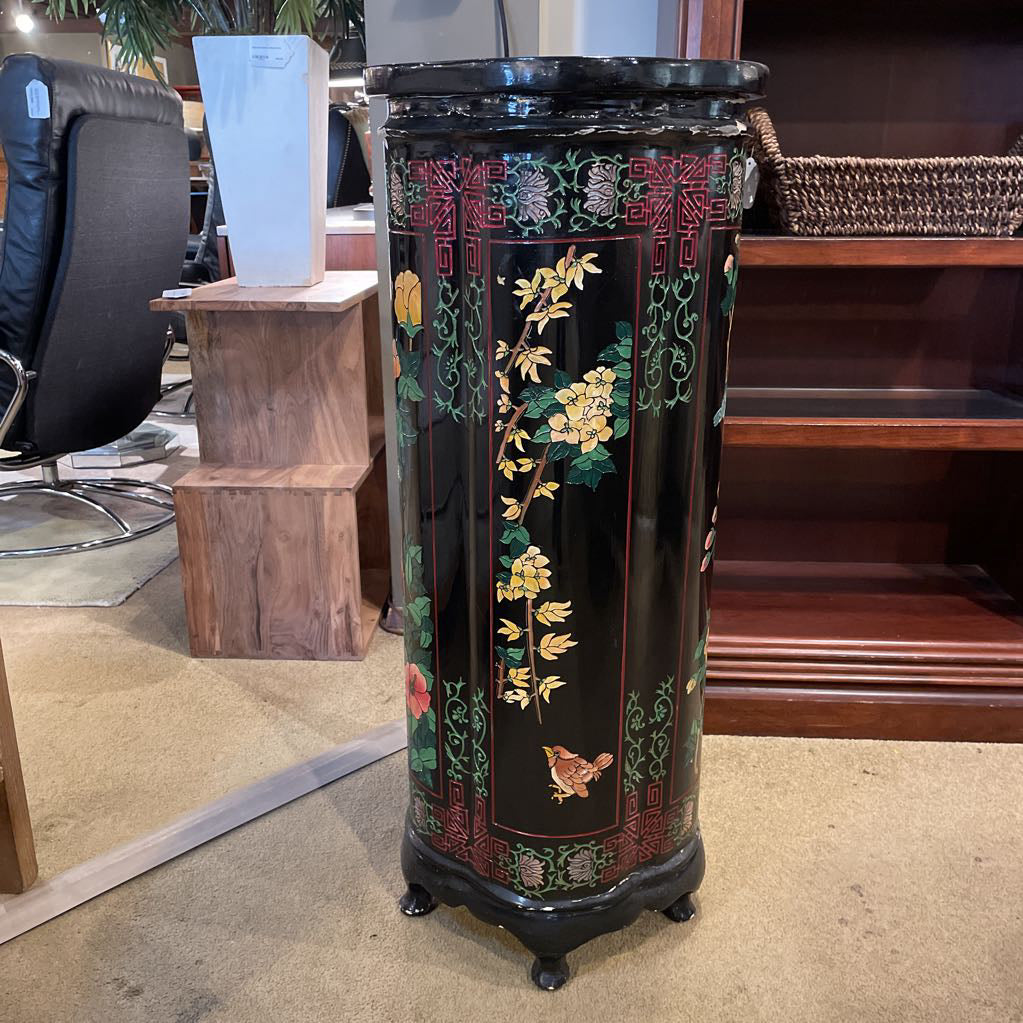 Black Asian Floral Motif Pedestal AS IS UNIQUE FINDS