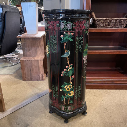 Black Asian Floral Motif Pedestal AS IS UNIQUE FINDS