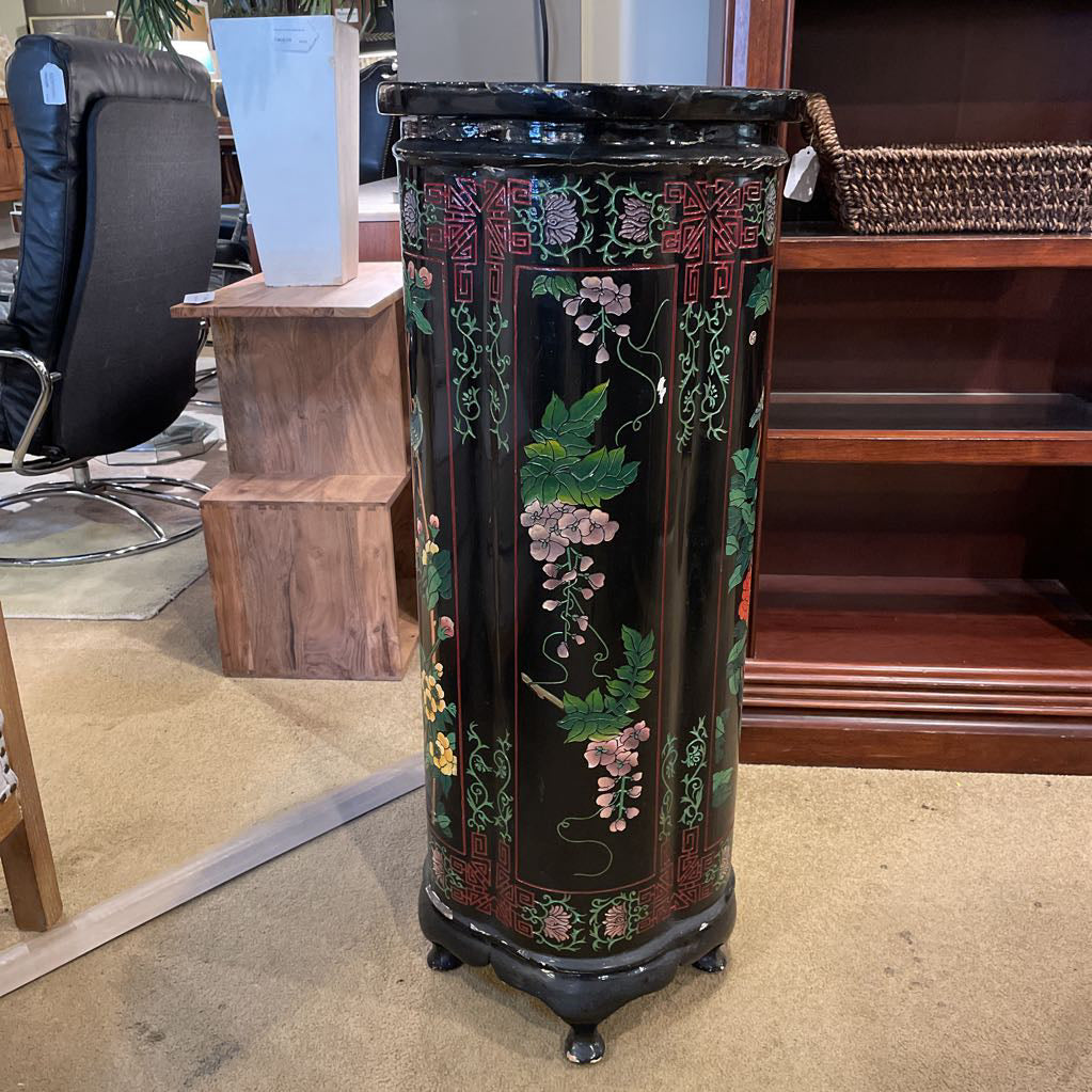 Black Asian Floral Motif Pedestal AS IS UNIQUE FINDS