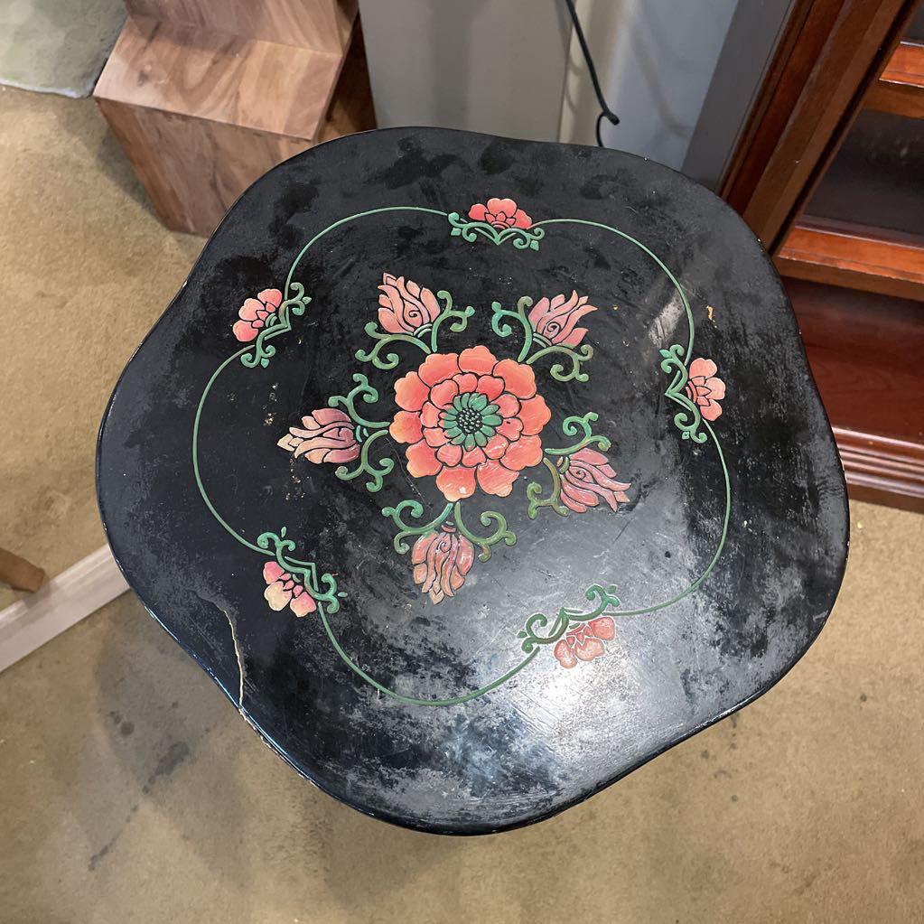 Black Asian Floral Motif Pedestal AS IS UNIQUE FINDS