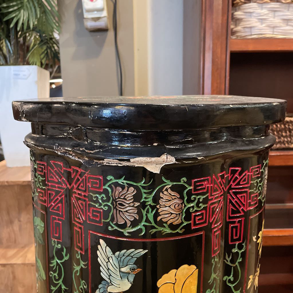 Black Asian Floral Motif Pedestal AS IS UNIQUE FINDS