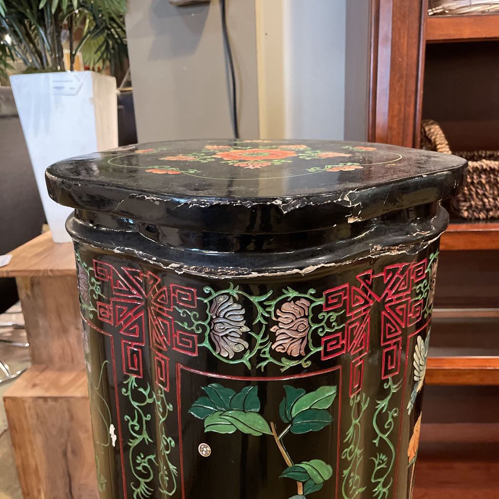 Black Asian Floral Motif Pedestal AS IS UNIQUE FINDS
