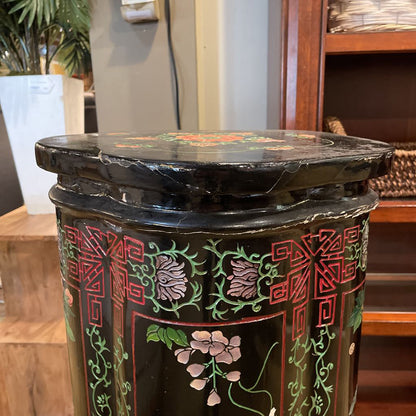 Black Asian Floral Motif Pedestal AS IS UNIQUE FINDS