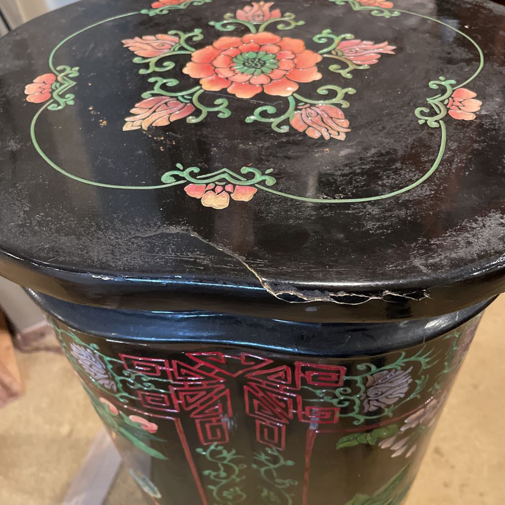 Black Asian Floral Motif Pedestal AS IS UNIQUE FINDS