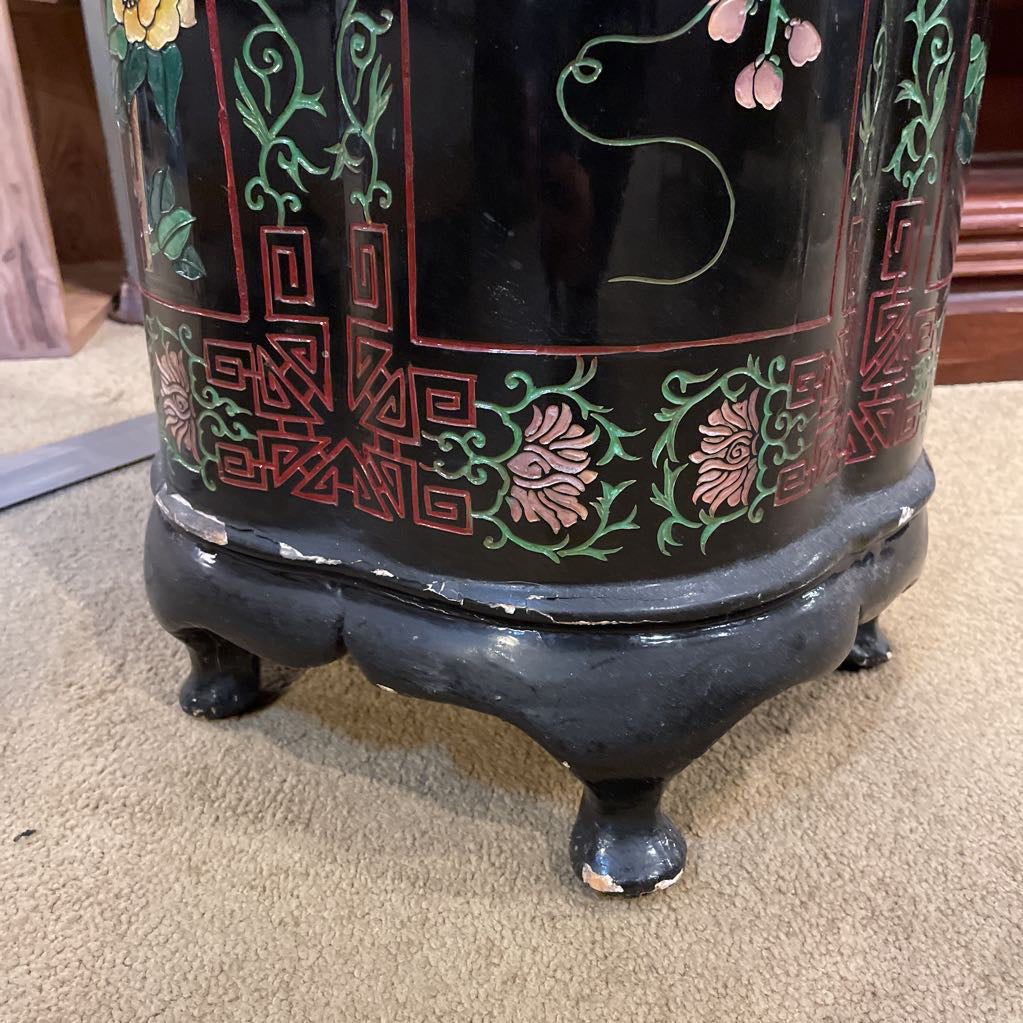 Black Asian Floral Motif Pedestal AS IS UNIQUE FINDS