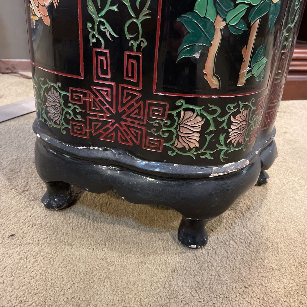 Black Asian Floral Motif Pedestal AS IS UNIQUE FINDS