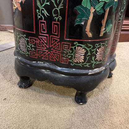 Black Asian Floral Motif Pedestal AS IS UNIQUE FINDS