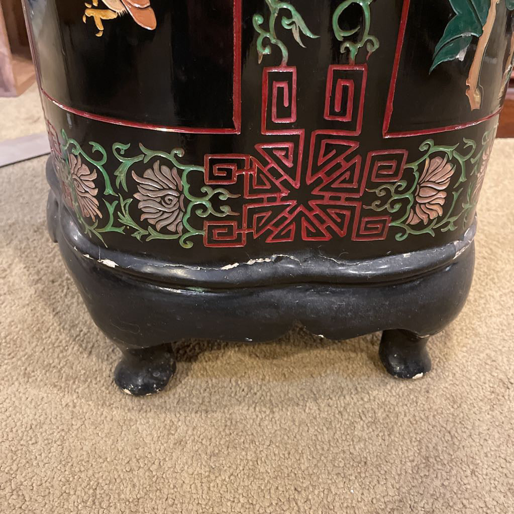 Black Asian Floral Motif Pedestal AS IS UNIQUE FINDS
