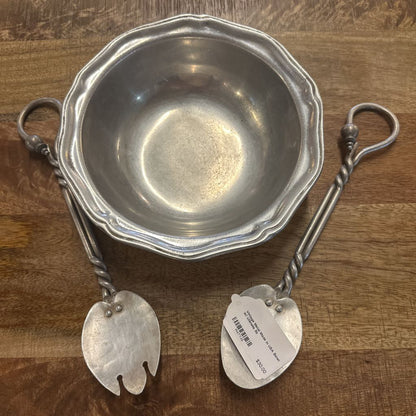 Vintage Metal Made in USA Bowl w/ Utensils SMALLS