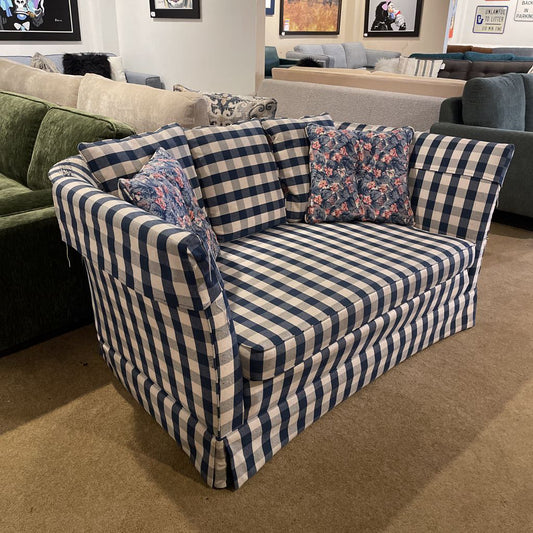 Blue Gingham Patterned Loveseat w/ Floral Pillows U SOFAS