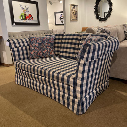 Blue Gingham Patterned Loveseat w/ Floral Pillows U SOFAS