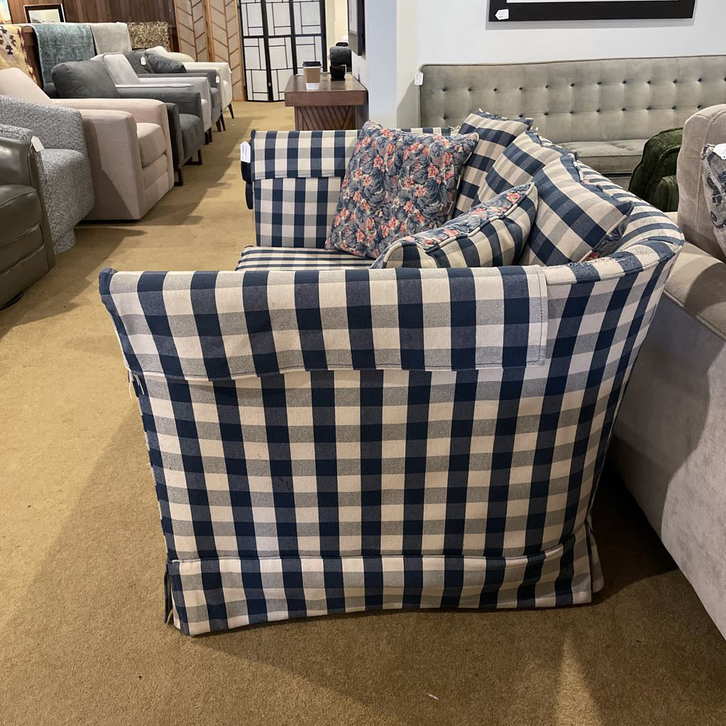 Blue Gingham Patterned Loveseat w/ Floral Pillows U SOFAS